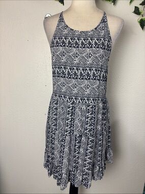 EN CREME Boho Printed Strappy Sundress Blue & White Size Small/Medium